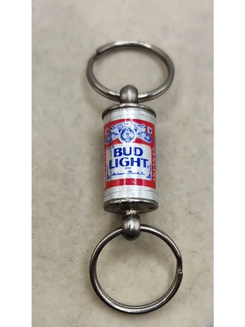 Bud Light Beer Can Keychain With Double Rings Vintage Novelty Silver-Tone Collec